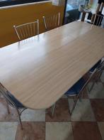 Table de cuisine beigavec allonge et 6 chaises couleur bleu, Gebruikt, Ophalen