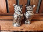 Salière et poivrière vintage hiboux en métal argenté, Enlèvement ou Envoi