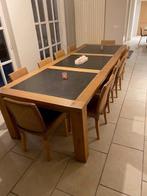 eiken tafel met drie blauwstenen inleggen, Huis en Inrichting, Tafels | Eettafels, Ophalen, Gebruikt, Landelijk stijlvol, 100 tot 150 cm