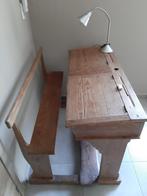 Antieke schoolbank massief hout, Ophalen, Gebruikt, Bureau