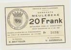 Gemeente Meulebeke 20 FRANK 1940, Los biljet, Ophalen of Verzenden, België