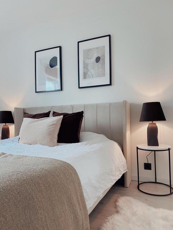 Tweepersoonsbed 160x200 + lattenbodem, Huis en Inrichting, Slaapkamer | Bedden, Beige, Ophalen