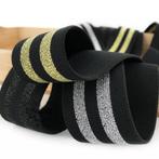 518) Élastique souple noir large 4cm rayures doré / argent, Ophalen, Nieuw, Lint, Band of Elastiek