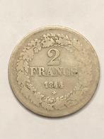 Munt zilver België 2 FR Leopold I gelauwerd 1844 pos A, Zilver, Ophalen of Verzenden, Losse munt, Zilver