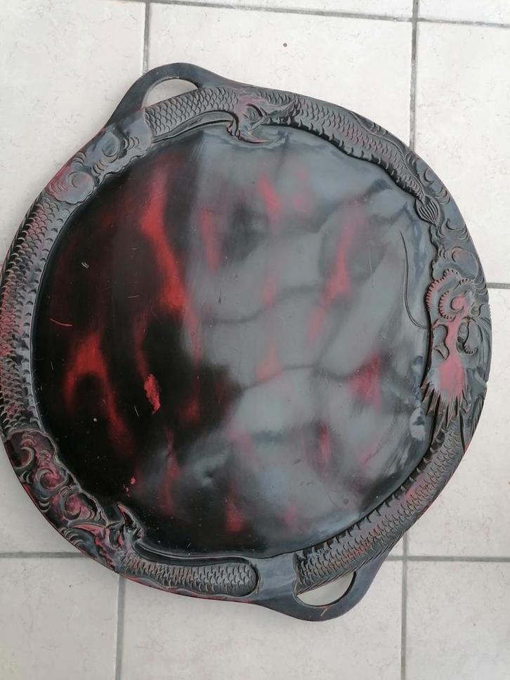 Grote Aziatische lakwerkschaal met draak, houtsnijwerk, Antiek en Kunst, Kunst | Beelden en Houtsnijwerken, Ophalen