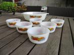 Fire King Fruit tekening ovenschaal met zes puddingpotjes, Ophalen, Nieuw