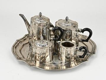 Service à thé antique en argent de 5 pièces, Enlèvement ou Envoi