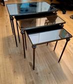 Elegante vintage bijzettafels van metaal en glas, Huis en Inrichting, Tafels | Bijzettafels, Ophalen, Gebruikt, Vintage, Glas