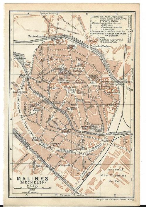 1910 - Mechelen stadsplannetje, Livres, Atlas & Cartes géographiques, Envoi