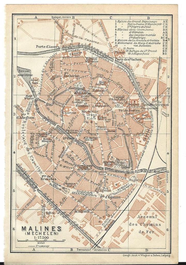 1910 - Mechelen stadsplannetje, Boeken, Atlassen en Landkaarten, Verzenden