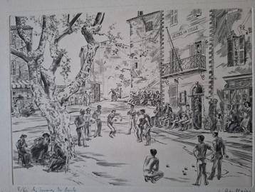 Ets van Jacques Boullaire "Petanquespelers" uit 1941 beschikbaar voor biedingen