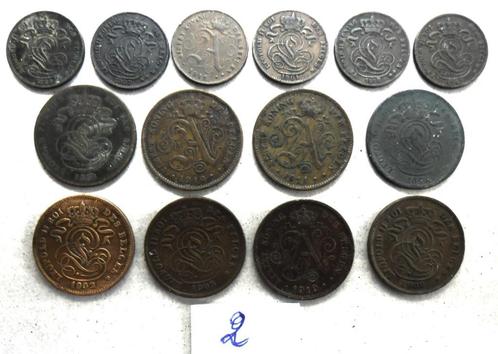 Kavel van 1 cent en 2 verschillende centimes (kavel 2), Postzegels en Munten, Munten | België, Losse munt, Overig, Verzenden