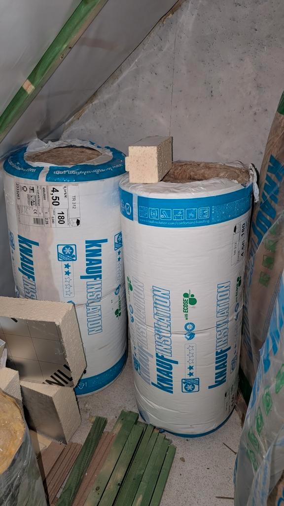 Knauf tr312 2 rollen glaswoll met alu-kraft en spijkerflens, Doe-het-zelf en Bouw, Isolatie en Afdichting, Nieuw, Glaswol, Ophalen