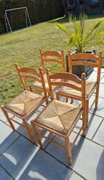 4 houten stoelen met rieten zitting, Ophalen, Gebruikt, Bruin, Vier