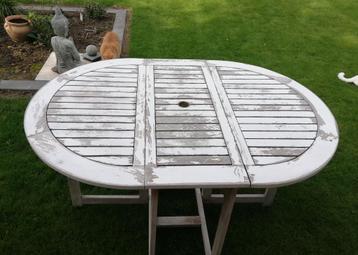 Houten tuintafel, Tuin en Terras, Tuintafels, Ophalen, Gebruikt, Ovaal, Hout