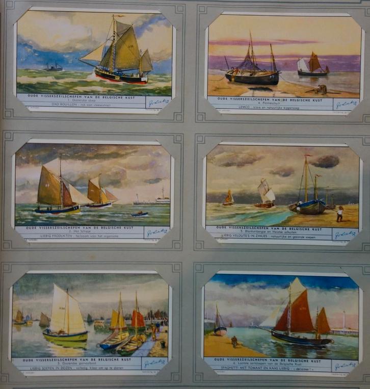 Set Liebig Prenten Oude visserszeilschepen... (1954)., Verzamelen, Foto's en Prenten, Zo goed als nieuw, Prent, Overige onderwerpen