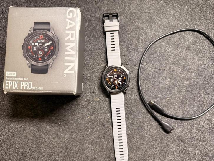Garmin Epix Pro Gen 2 Sapphire Titanium (47mm) zwart - extra, Handtassen en Accessoires, Sporthorloges, Zo goed als nieuw, Zwart