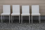 4 metalen stoelen met rug en zit in wit leder aan 22 € / 4, Ophalen, Gebruikt, Wit, Metaal