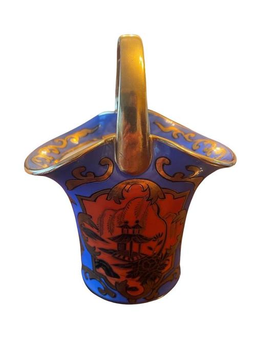 Noritake Basket Vaas in blauw en goud Japans porselein, Antiek en Kunst, Antiek | Porselein, Ophalen of Verzenden
