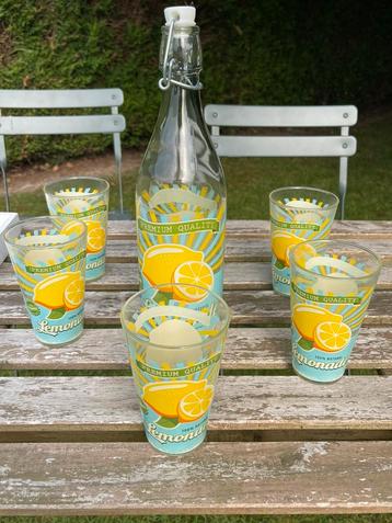 Bouteille de limonade avec verres assortis, Verre ou Verres, Comme neuf, Verre, Enlèvement