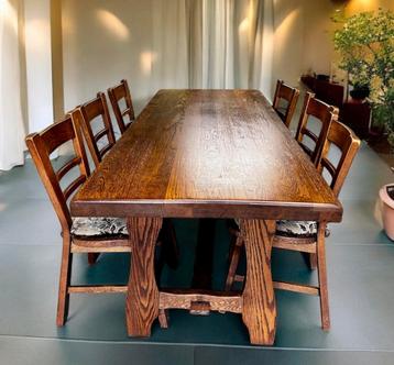 Table salle a manger + 6ch chêne massif rustique monastère, Enlèvement, Utilisé, Rustique / ferme / monastère / campagnard, 6 à 8 chaises