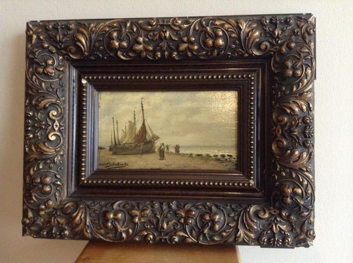 Schilderijtje marine op paneel ( Josef Schakewits 1848-1913), Antiek en Kunst, Kunst | Schilderijen | Klassiek, Ophalen
