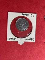 Canada 25 cents 1965 zilver, Zilver, Ophalen of Verzenden