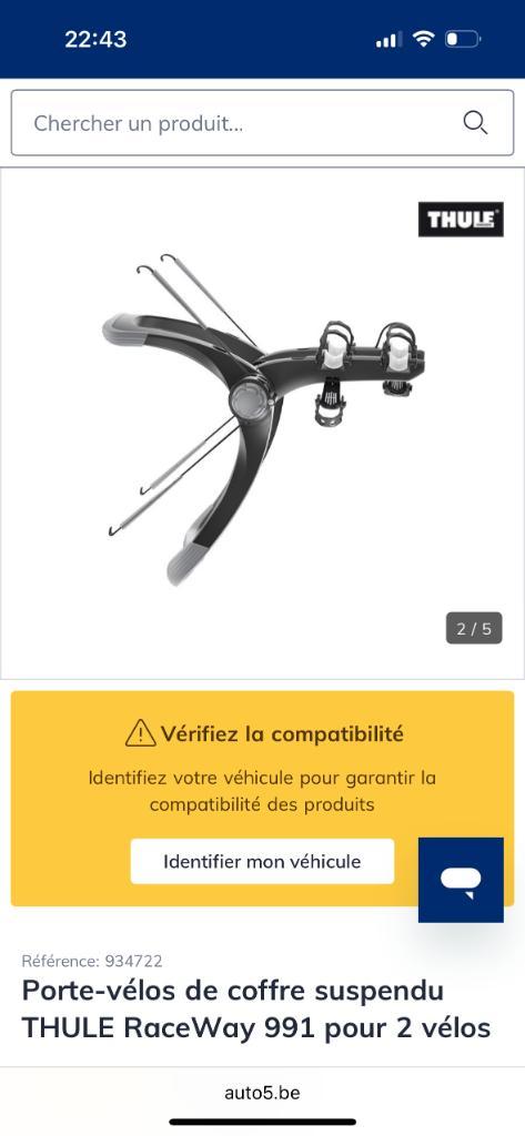 Porte vélo Thule, Autos : Divers, Porte-vélos, Utilisé, Support d'attelage, 2 vélos, Pneus larges, Enlèvement
