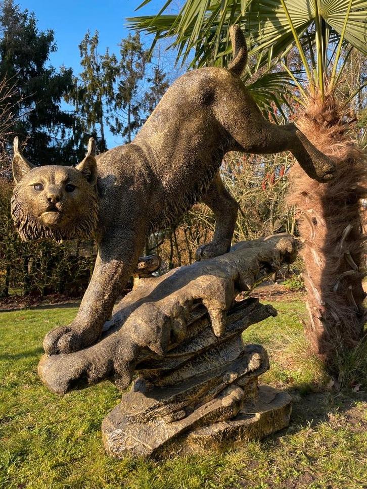 (Tuin)Beeld Lynx, tuin, zwembad, vijver 130cm, Tuin en Terras, Tuinbeelden, Nieuw, Dierenbeeld, Kunststof, Ophalen