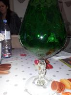 Ancien verre géant vase coupe chope à pied fumé vert, h 40 c, Ophalen
