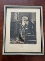 Ets Albert Geudens (1869-1949) “Dame op trapje”, Antiek en Kunst, Kunst | Etsen en Gravures, Ophalen of Verzenden