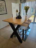 Bar tafel met 6 lederen barstoelen, Huis en Inrichting, Ophalen, Gebruikt