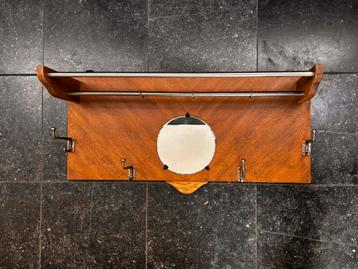 Vintage mid century hangkapstok met spiegel, Gebruikt, Minder dan 100 cm, Hout, Ophalen