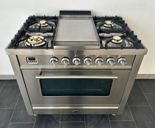 ❗ Luxe Fornuis Boretti 90 cm rvs + rvs frytop 1 grote oven, Elektronische apparatuur, Fornuizen, Zo goed als nieuw, Vrijstaand