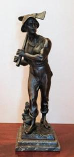Bronzen beeld mijnwerker op marmer, Antiek en Kunst, Kunst | Beelden en Houtsnijwerken, Ophalen