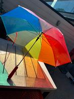 Regenboogparaplu in plastic, drukknop automatisch open, Ophalen, Zo goed als nieuw