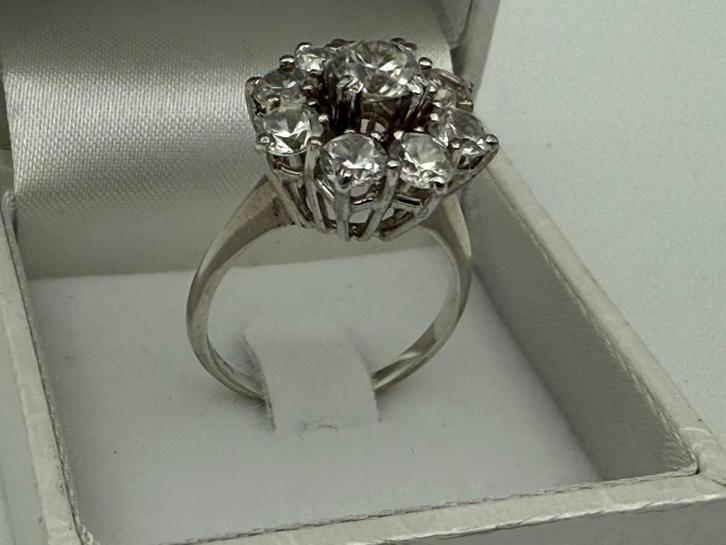 Ring zilver met zirkonium, Antiek en Kunst, Antiek | Zilver en Goud, Zilver, Ophalen of Verzenden