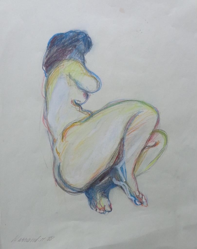 MARCEL WARRAND / ZITTEND NAAKT / ORIGINEEL WERK / 46x36cm, Enlèvement ou Envoi