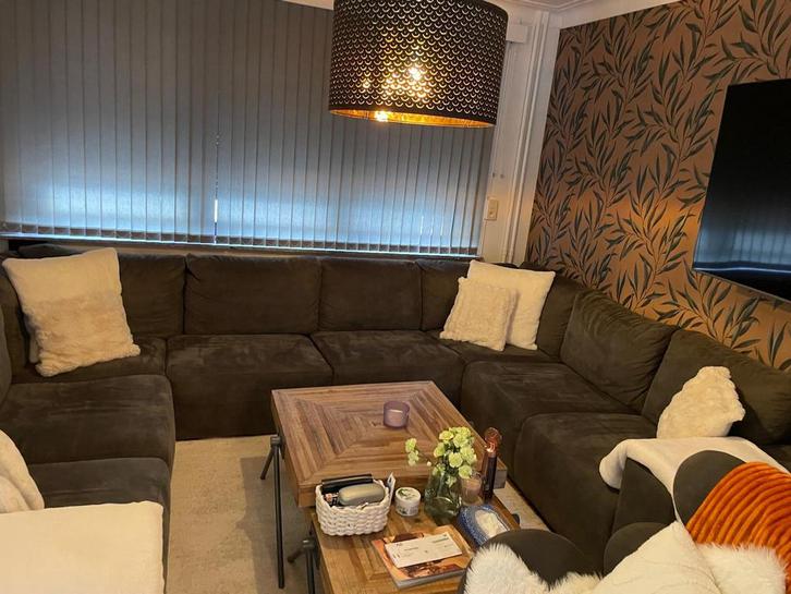 Panorama zithoek met relax,salon tafel’s,en hele eetkamer, Huis en Inrichting, Zetels | Complete zithoeken, Gebruikt, Hout, Stof