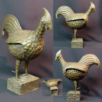 Art d’Afrique 1900 superbe grand coq bronze patiné 42cm5.5kg