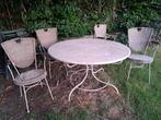 Ronde tuintafel en zes stoelen, Tuin en Terras, Ophalen, Gebruikt, Rond, Overige materialen