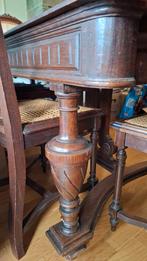 Antieke eiken eettafel (uittrekbaar) + 6 bijpassende stoelen, Ophalen, Gebruikt, 100 tot 150 cm, Eikenhout