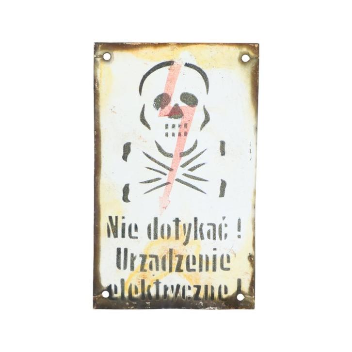 Pools Emaille Bord Gevaar Hoogspanning Schedel Verzamelitem, Verzamelen, Merken en Reclamevoorwerpen, Gebruikt, Reclamebord, Ophalen of Verzenden