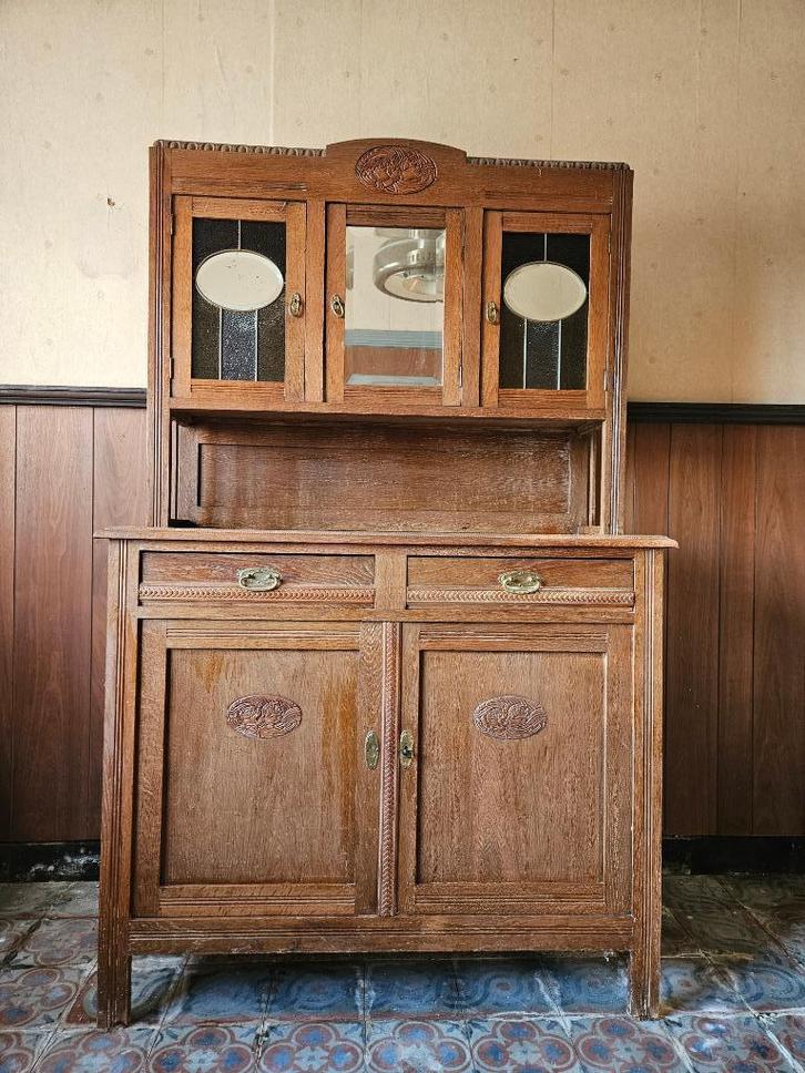 Mooie oude brocante vitrinekast, Antiek en Kunst, Curiosa en Brocante, Ophalen