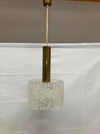 Vintage hanglamp messing en dik ijsglas J.T. Kalmar 1950/60, Ophalen of Verzenden, Gebruikt