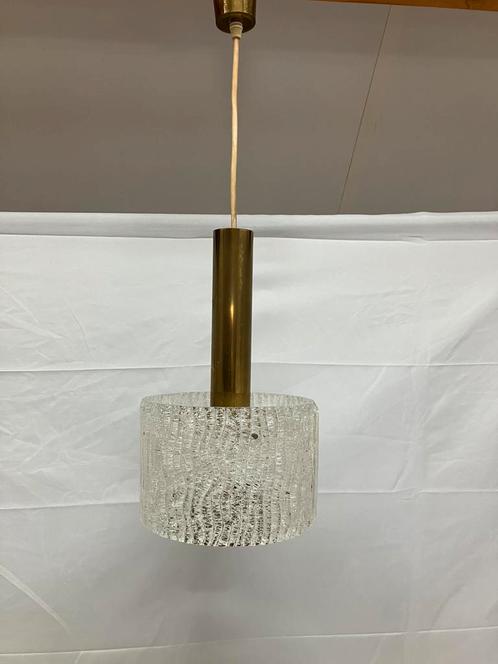 Vintage hanglamp messing en dik ijsglas J.T. Kalmar 1950/60, Huis en Inrichting, Lampen | Losse lampen, Gebruikt, Ophalen of Verzenden