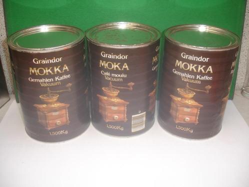 Oude lege blikken van Graindor Koffie, Verzamelen, Blikken, Gebruikt, Koffie, Overige merken, Ophalen of Verzenden