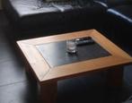 Massief houten salon tafel met zwart marmer in het midden., Huis en Inrichting, Tafels | Salontafels, Gebruikt, Ophalen of Verzenden