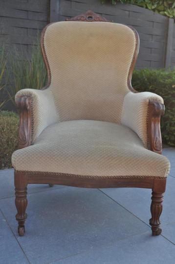 Antiek - antieke Victoriaanse mahoniehouten fauteuil  beschikbaar voor biedingen