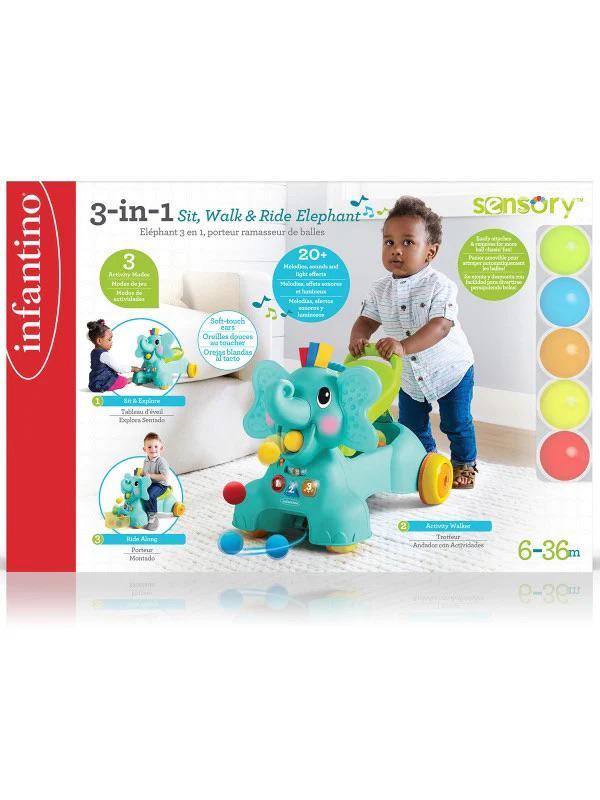 Infantino Sensory Ollie 3 In 1 Olifant Loopwagen, Kinderen en Baby's, Speelgoed | Buiten | Voertuigen en Loopfietsen, Zo goed als nieuw